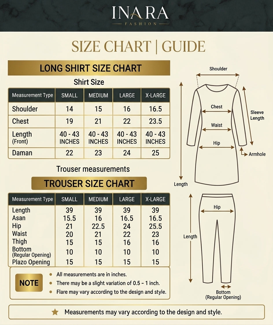 Size chart β Gulabo 2 Piece Stitched
