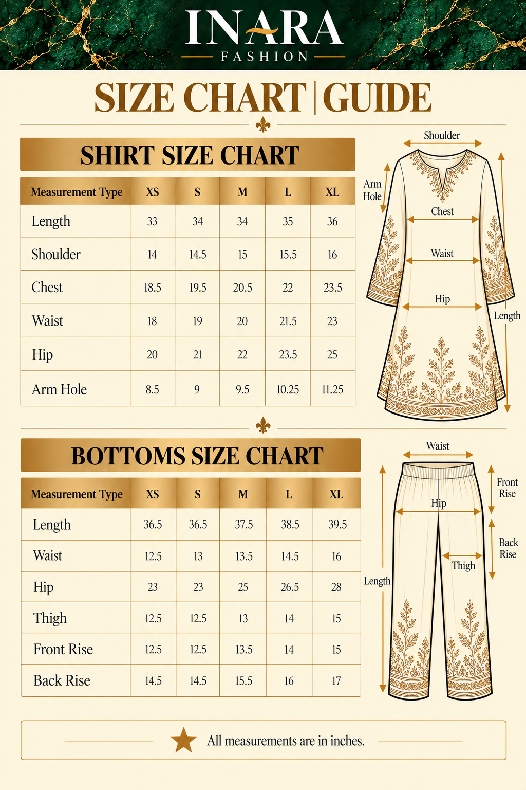 Size chart β Mitti Co-ord
