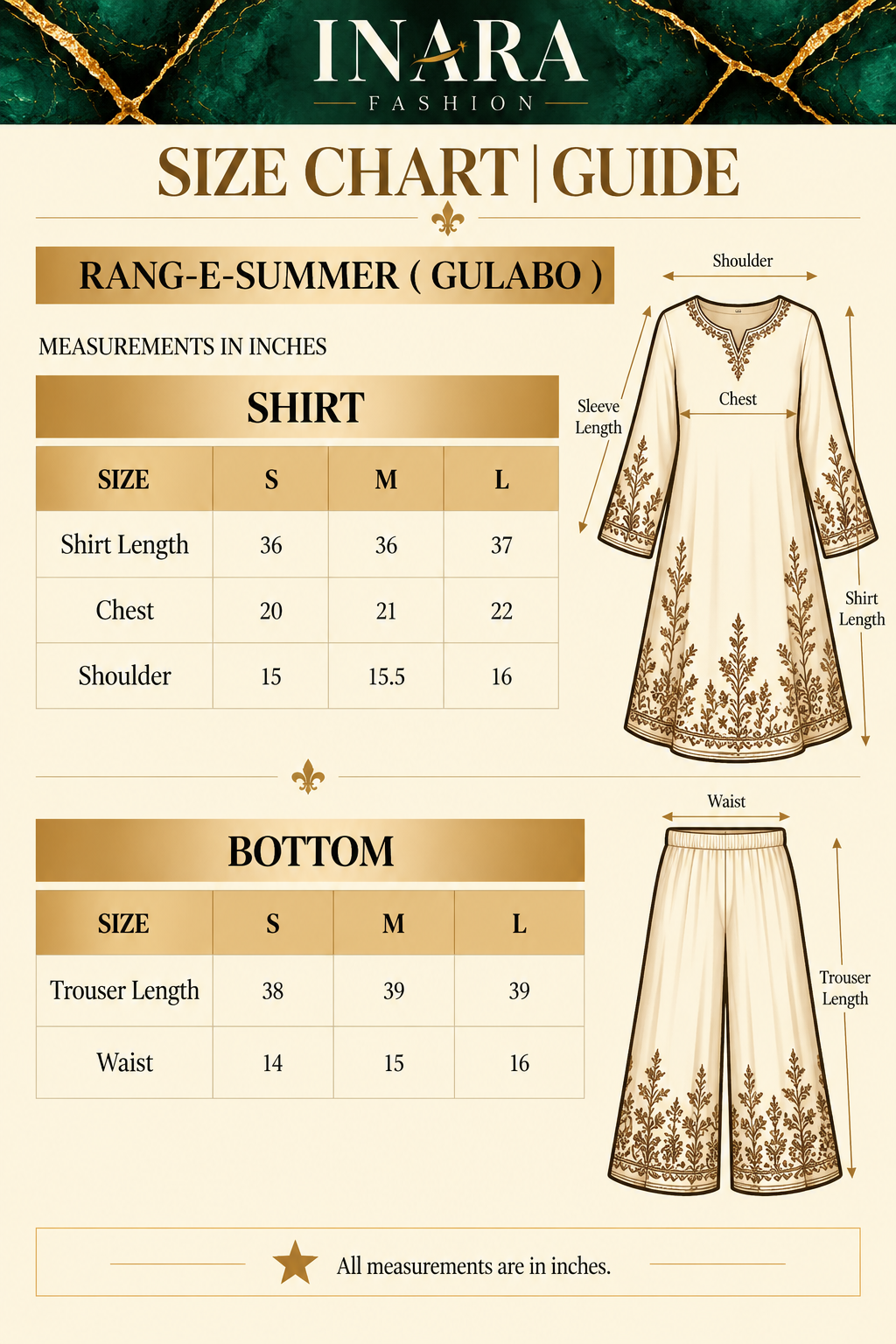 Size chart β Dilnaz Heart Co-ord