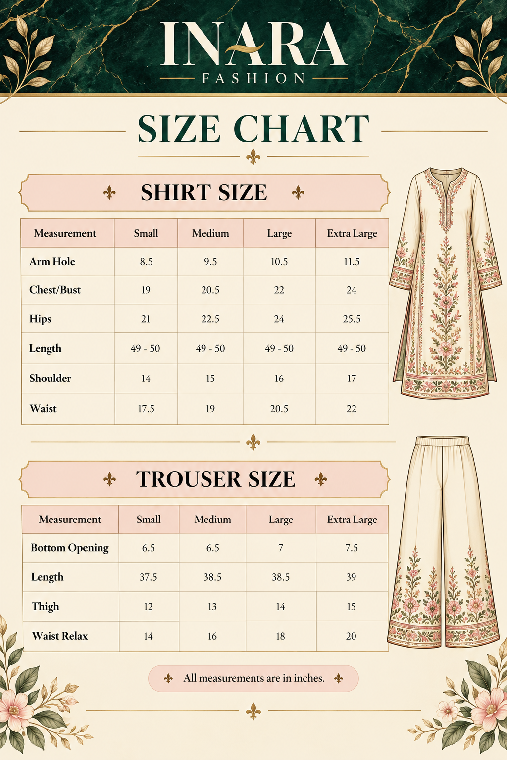 Size chart β Mayun 3 Piece