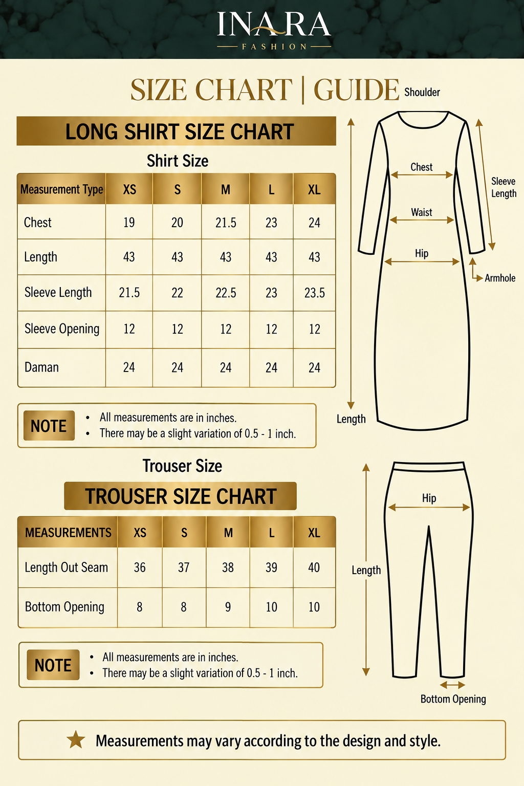Size chart – Badal 2 Piece