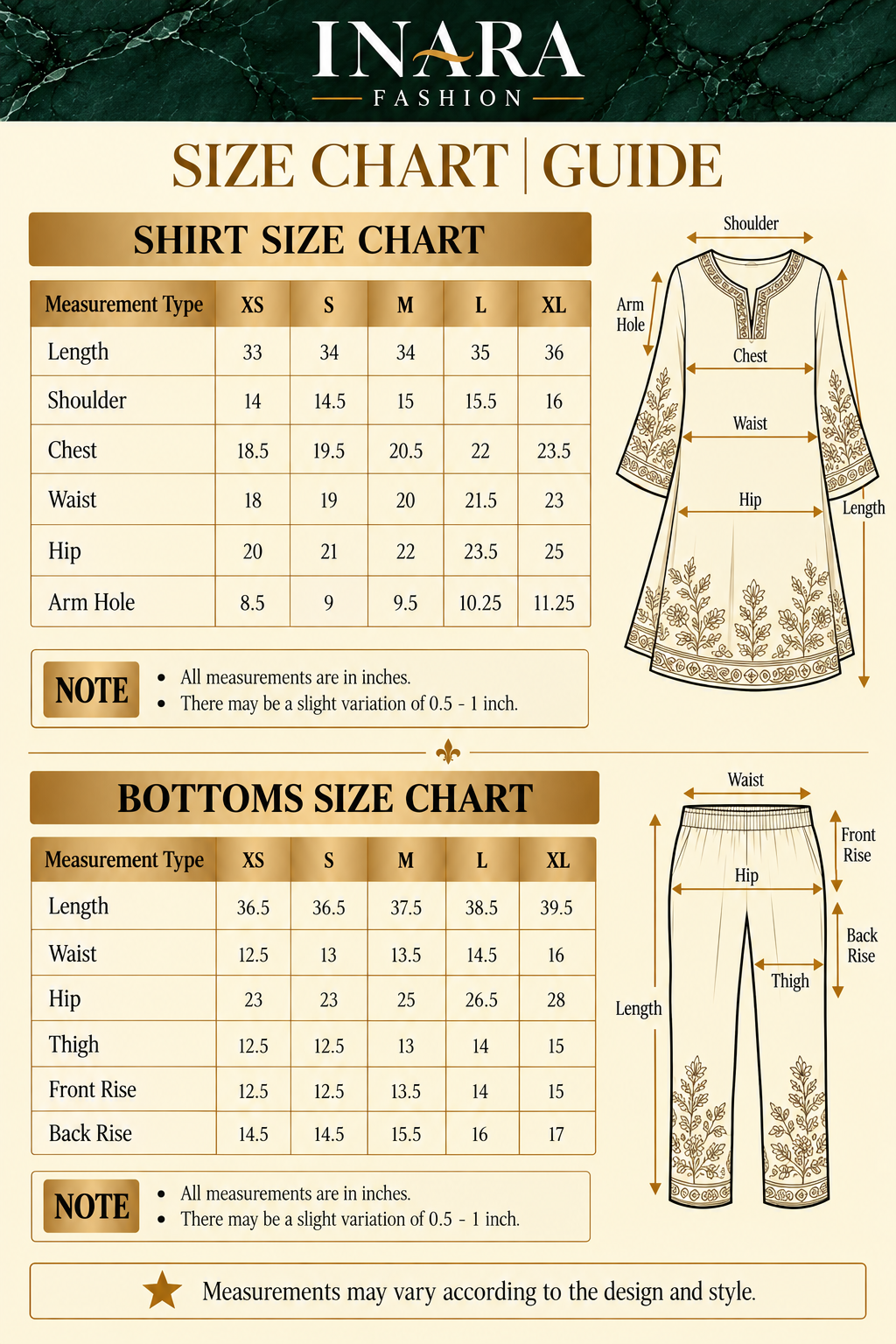 Size chart β Samandar 3 Piece
