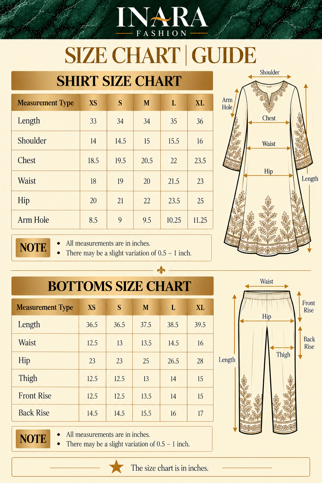 Size chart β Elaichi Co-ord