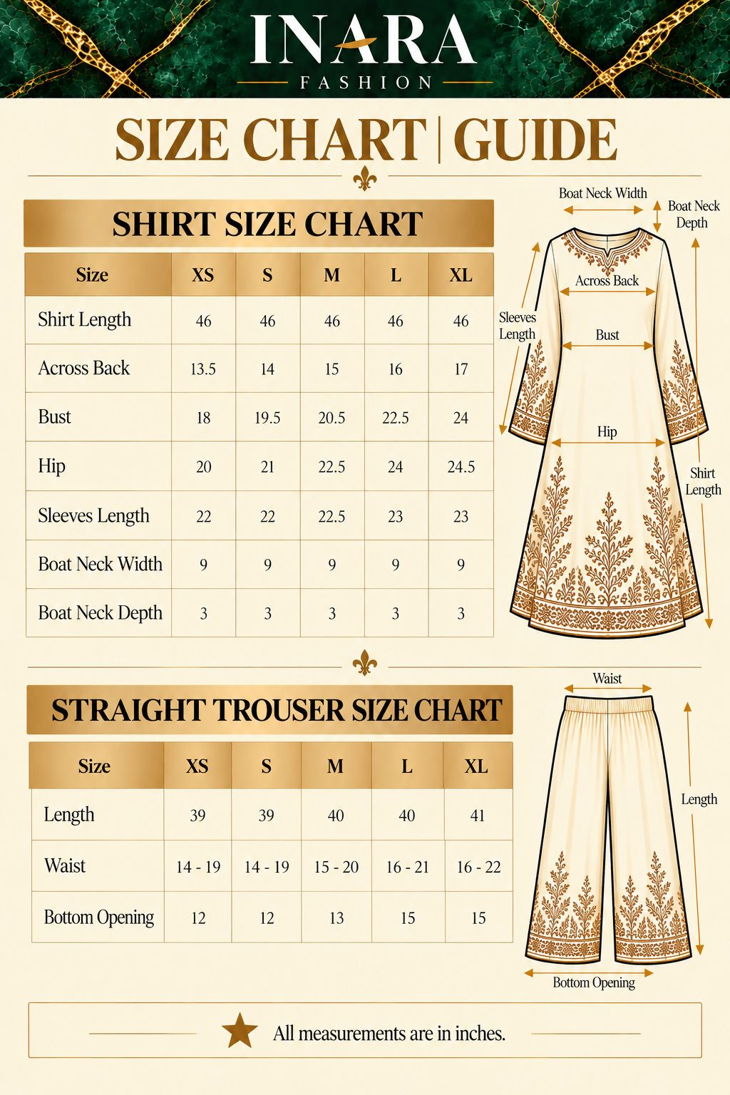 Size chart – Zabarjad 3 Piece