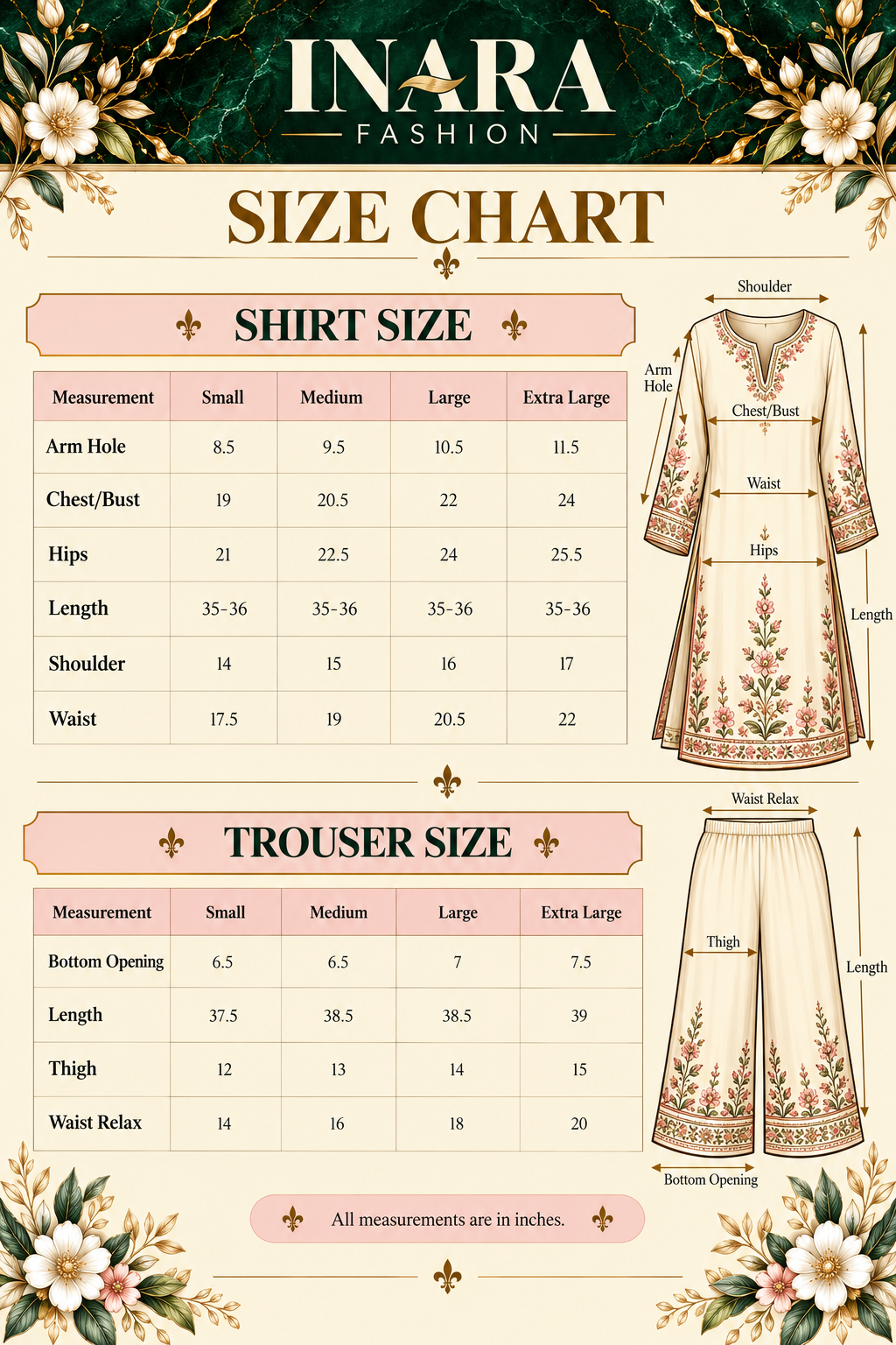 Size chart β Raatrani 2 Piece